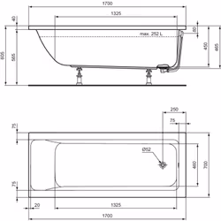 Vasca rettangolare per installazione ad incasso Misure: 170x70x59 cm Colore: 01 - Bianco Tipo di prodotto: Vasca Collezione: ...