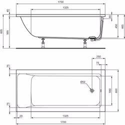 Vasca rettangolare per installazione ad incasso Misure: 170x80x59 cm Colore: 01 - Bianco Tipo di prodotto: Vasca Collezione:  ...
