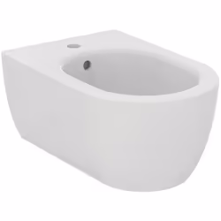 Bidet sospeso monoforo con fissaggi completamente nascosti ed erogazione dell'acqua dal rubinetto. Vi si possono installare s ...