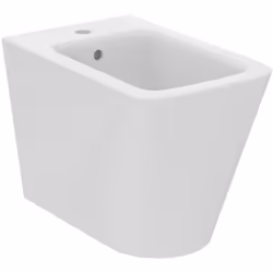 Bidet a terra filo parete con fissaggi completamente nascosti. Erogazione dell'acqua dal rubinetto. Vi si possono installare si ...