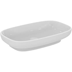 Ideal Standard - i.life B, Lavabo d'appoggio rettangolare da 60 cm senza foro centrale per la rubinetteria e troppopieno, T508701, Bianco
