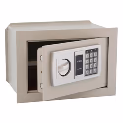 CASSEFORTE ELETTRONICA A MURO parete anteriore monoblocco in acciaio, serratura di sicurezza a comando elettronico, due caten ...