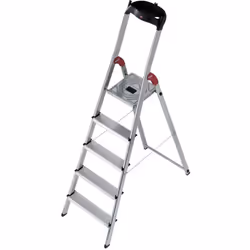 SCALOTTI IN ALLUMINIO HAILO Mod. L 60 con bacinella di lavoro, piattaforma e gradini antiscivolo. Colore naturale. Arco antic ...