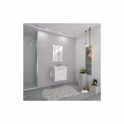struttura in legno laccato bianco. Mobile sospeso due ante. Completo di specchio con illuminazione e lavabo integrale (esclus ...