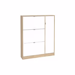 tre ribalte doppie e una anta. Struttura rovere e frontali bianco. Dimensioni cm 102x24x125h