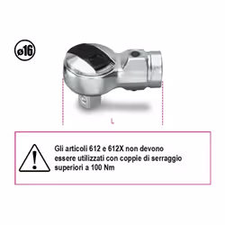 Attacco quadro 1/2 Gli articoli 612 e 612X non devonoessere utilizzati con coppie di serraggio superiori a 100 Nm