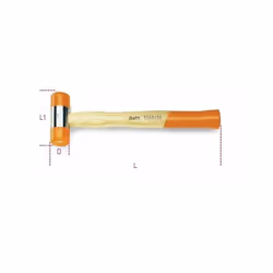 Descrizione Mazzuole con battenti intercambiabili in materiale plastico con manico in legno. D mm: 35 L mm: 310 L1 mm: 95 Tes ...