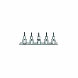 Serie di 5 chiavi a bussola maschio per viti con impronta tamper resistant torx (art. 920rtx) su supporto. Attacco : 1/2 Prof ...