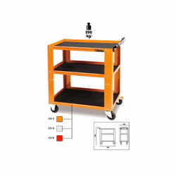 Carrello. " 3 ripiani ricoperti in gomma millerighe antiscivolo " maniglia ergonomica " doppia possibilit di fissaggio del ri ...
