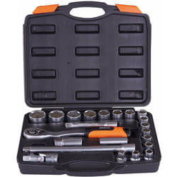 Kit chiavi a bussola in acciaio satinato 22 pezzi con chiave a cricchetto Brixo