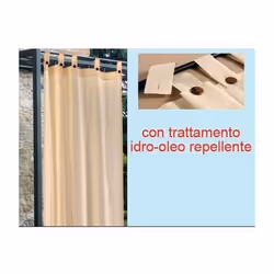 Tenda con bretelle resinate con trattamento idro-oleo repellente. Colore Panna. Domensioni 150xH280 cm
