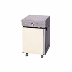 Fornello inox a gas accensione piezo, 1 bruciatore, con coperchio inox su carrello interamente in acciaio. Dimensioni cm. 52, ...