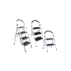 Sgabello scaletta in acciaio bianco con 2 grandi gradini di sicurezza salvaspazio Comfort Step Brixo