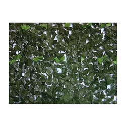 Siepe artificiale ornamentale in rotoli con supporto rigido posteriore di rete plastica estrusa e con tralci di foglie di lau ...