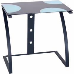 Struttura in acciaio, piano in vetro 5 mm. Dimensioni L80xP50xH76 cm.