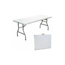 Tavolo Rettangolare Da Campeggio In Acciaio Piano In Polipropilene 180x75xh74cm