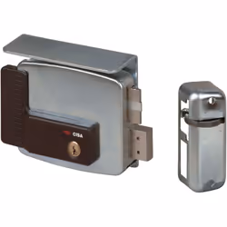 Scatola e bocchetta in acciaio con rivestimento in zinco. Scrocco autobloccante. Tensione 12V. Corrente assorbita 2,5A. Lungh ...