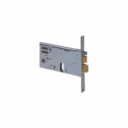 Per cilindro ovale. Scrocco reversibile autobloccante elettrificato 12V. Quadro maniglia Mm. 8. Frontale in acciaio zincato c ...