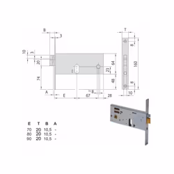 Codice: 14511-70-0 Marca: CISA. Elettroserratura V 12 porte alluminio infilare Zincata - Scrocco autobloccante Ambidestra Cil ...