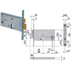 Cisa - Serratura da infilare per fasce catenaccio e scrocco mm.77 h 44460 - mm.90 con frontale mm.20 (44461900)