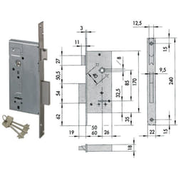 Cisa - Serratura da infilare doppia mappa con scrocco 57211 - mm.60 (57211600)