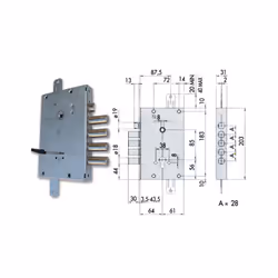 Cisa 57515-38-0 Serratura D/M Applicare Tripl S/A- SPECIFICHE DEL PRODOTTO -/38 3 catenacci