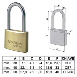 Cisa - Lucchetto logo ottone arco lungo 21011 - mm.30 (art.21011300)