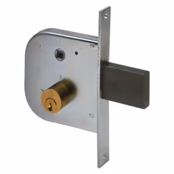 1 Mandata. Interasse 42 mm. Scatola e frontale in acciaio con rivestimento in zinco. Catenaccio in acciaio. Scrocco e catenac ...