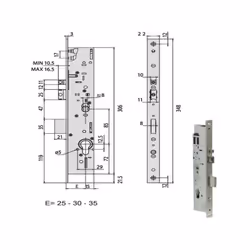 Elettroserratura V 12 porte alluminio infilare Frontale inox - Catenaccio e scrocco autobloccante Ambidestra Cilindro non inc ...