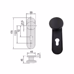 Pomolo fisso serrature tagliafuoco Placca foro cilindro europeo mm 55x170 Applicazione esterna Abbinabile maniglioni antipani ...