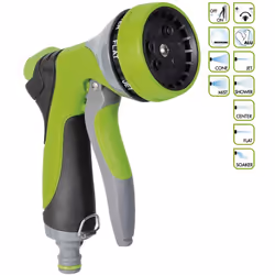 Pistola a doccia 7 getti VerdemaxColore grigio, nero e verdeImpugnatura ergonomica Caratteristiche tecniche Accessori in Dota ...