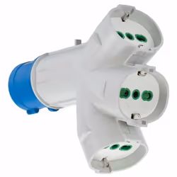 Adattatore industriale Triplex. Spina 2P+T 16A; 200-250 V; 6H IP44; 3 prese bipasso italo/tedesche 2P+T 16A. Acquistalo subit ...