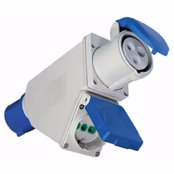 Scopri l'adattatore industriale Fanton: spina CEE 2P+T 16A, 230V, con presa bipasso italo/tedesca e protezione IP44. Ideale p ...