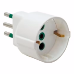 Adattatore Fanton composto da spina italiana 2P+T 10A e presa italo/tedesca 2P+T 16A colore bianca. Tipologia : Adattatori