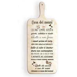 Tagliere da cucina bianco in misura 15X37 cm con tema e scritta i nonni color legno