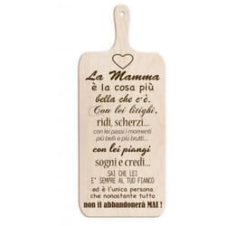 Tagliere Da Cucina Bianco In Misura 15x37 Cm Con Tema E Scritta Cuore Di Mamma Color Legno