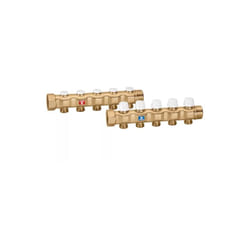 Coppia collettori completi di valvole di intercettazione e detentori 1 1/4' 3 derivazioni Caleffi 663735 1 1/4" - 3