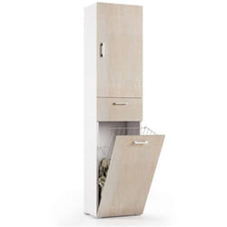 Mobile Multiuso Bianco Rovere con Cestello Porta Biancheria - 45x32x195 cm - Design Moderno e Salvaspazio - Terraneo