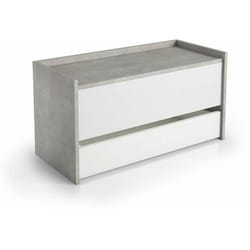 Baule Contenitore Bianco e Cemento - Panca d'Ingresso 90x40x46 - Terraneo