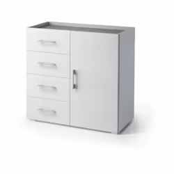 Mobile multiuso con anta e 4 cassetti bianco e cemento, 90x40x87 cmMobile ottimo per riordinare la tua casa, adatto a qualsia ...