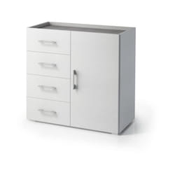 mobile multiuso con anta e 4 cassetti bianco e cemento, 90x40x87 cm