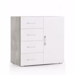 Mobile multifunzionale in stile moderno, con 4 cassetti e anta bianca. Design elegante e semplice, piano effetto cemento. Per ...