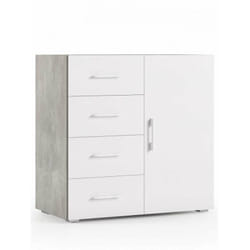 Terraneo Mobile Multifunzionale 4 Cassetti e Anta Bianco - Effetto Cemento - 90x41x87 cm