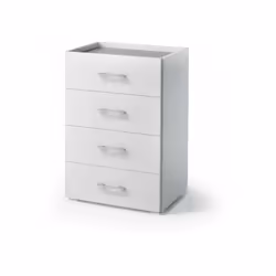 Cassettiera elegante con 4 cassetti e piano effetto cemento. Realizzata in pannello melaminico E1, offre praticità e stile pe ...