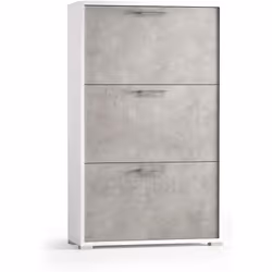 Scarpiera salvaspazio in bianco e cemento, con tre ante e dimensioni di 68 x 18 x 112 cm. Design compatto e versatile, ideale ...