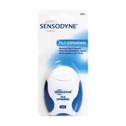 Sensodyne filo interdentale cerato con morbida fibra in tessuto che aumenta di volume.