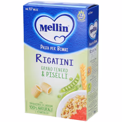 Pastina Mellin Rigatini con Piselli è ideale per bambini dal 10° mese. Realizzata con farina di grano tenero e piselli precot ...