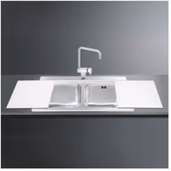 Lavello incasso 2 vasche 90x50 con taglieri in vetro bianco Smeg LI92B inox spazzolato Caratteristiche: Tipologia: lavello sa ...