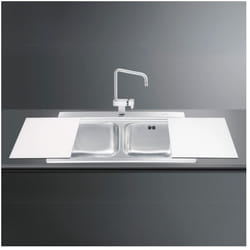 Lavello incasso 2 vasche 90x50 con taglieri in vetro bianco Smeg LI92B inox spazzolato