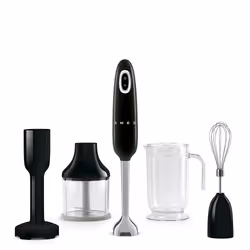 Smeg Frullatore Immersione con Accessori 50's Style – Nero LUCIDO – HBF02BLEU, Frullatore ad immersione, 1,5 m, 700 W, Nero